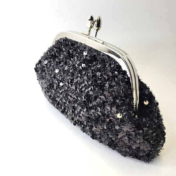 Black Sequin Clutch Purse Evening Sequin Cocktail Purse Black Crossbody Clutch - Picture 10 of 13
